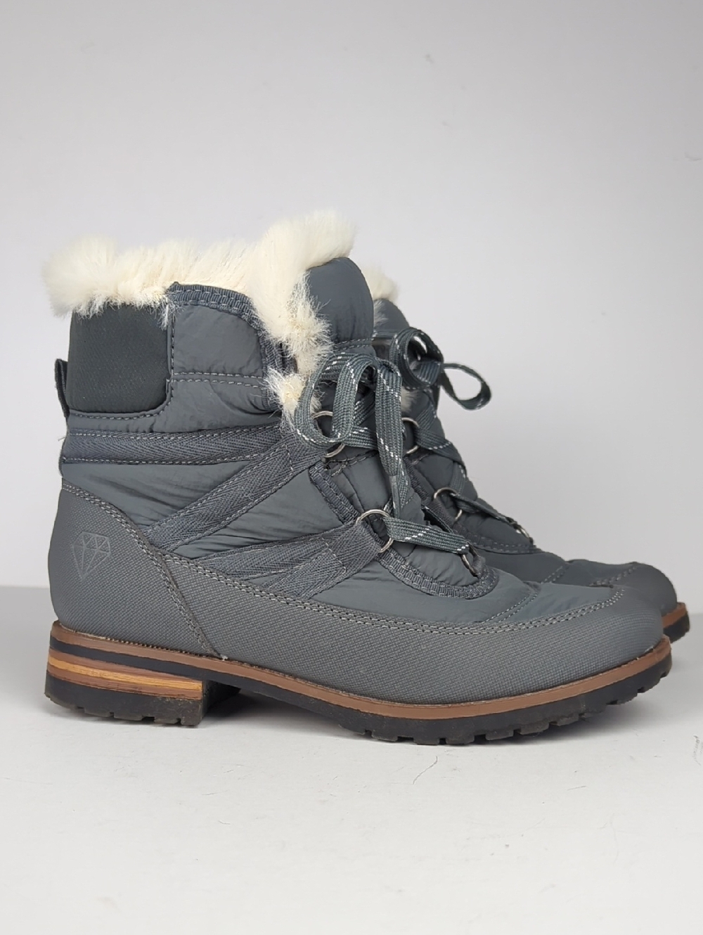 ROCK & CANDY Daniea Women's Gray Faux Fur Lace-Up Boots